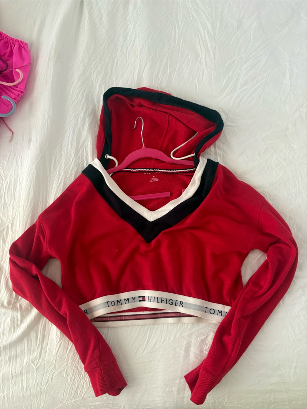 Tommy Hilfiger Red Hoodie with Black & White Trim